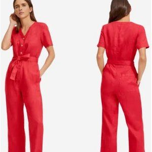 Everlane Red Linen Short-Sleeve Jumpsuit